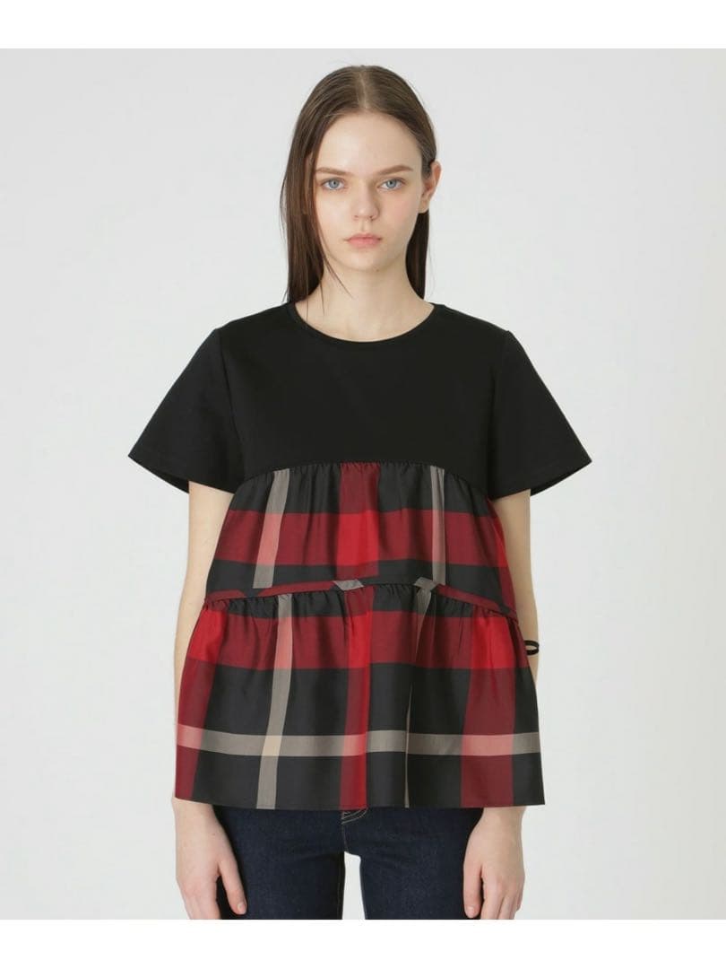 コンパクトクリアーポンチクレストブリッジチェックティアードカットソー