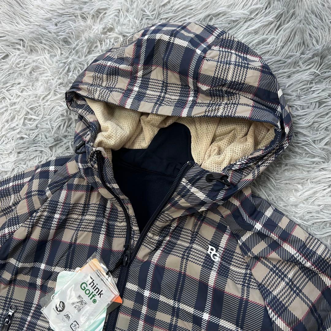 新品　パーリーゲイツ　ワンピース　中綿　チェック柄　フーディ　ベージュ　サイズ2