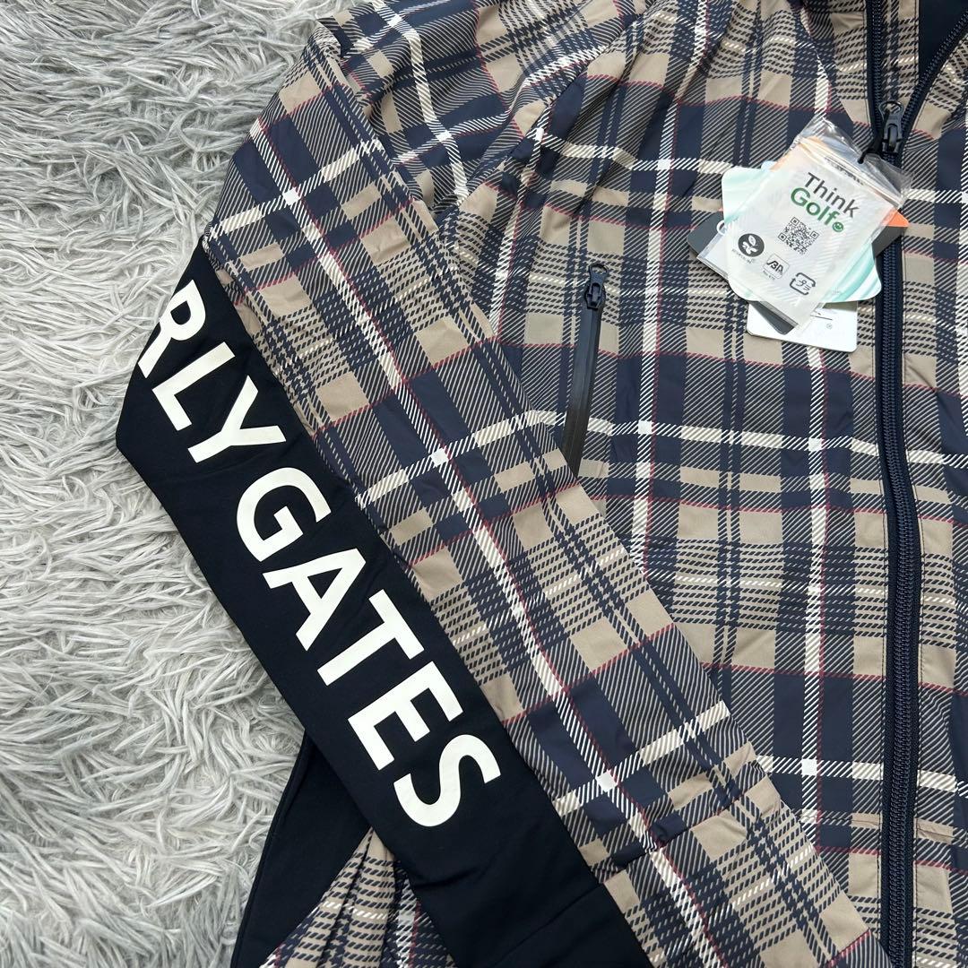 新品　パーリーゲイツ　ワンピース　中綿　チェック柄　フーディ　ベージュ　サイズ2