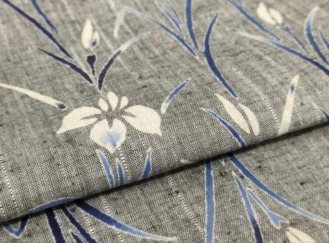 竺仙　注染　綿紬　グレー　菖蒲　Lサイズ