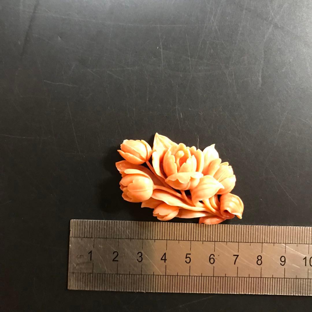 本珊瑚　彫刻品　花8