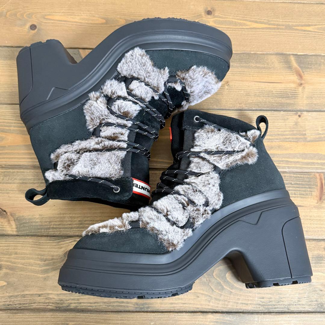 【美品・未使用】HUNTER ハンター レースアップ ヒールブーツ 25cm