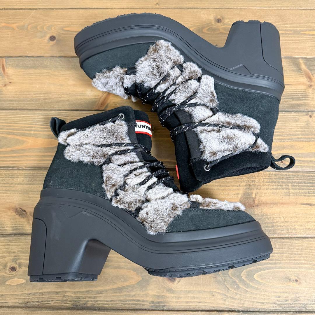 【美品・未使用】HUNTER ハンター レースアップ ヒールブーツ 25cm