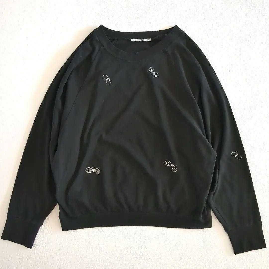 ミナペルホネン choucho 長袖カットソー 刺繡 ボリュームスリーブ 黒 M