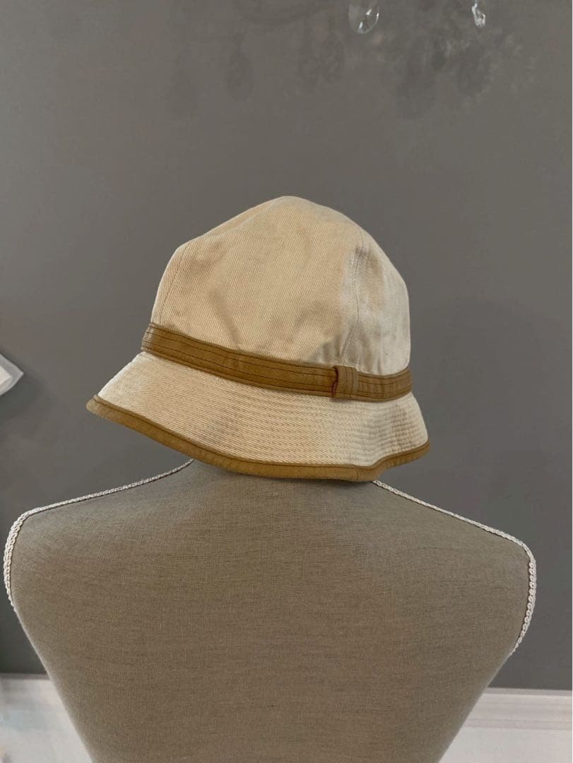 HERMES ベージュ キャメル　ハット 帽子　S エルメス　57 レザー　麻