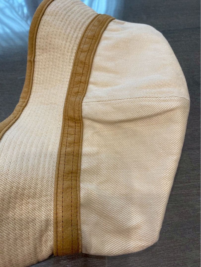 HERMES ベージュ キャメル　ハット 帽子　S エルメス　57 レザー　麻