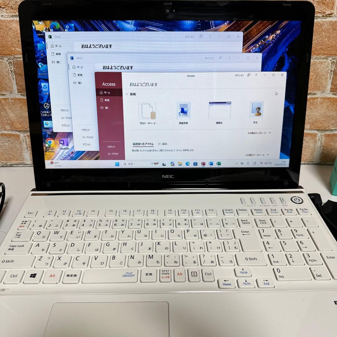 NECノートPC 高速起動SSD BRUーREドライブ　Win11 オフィス付