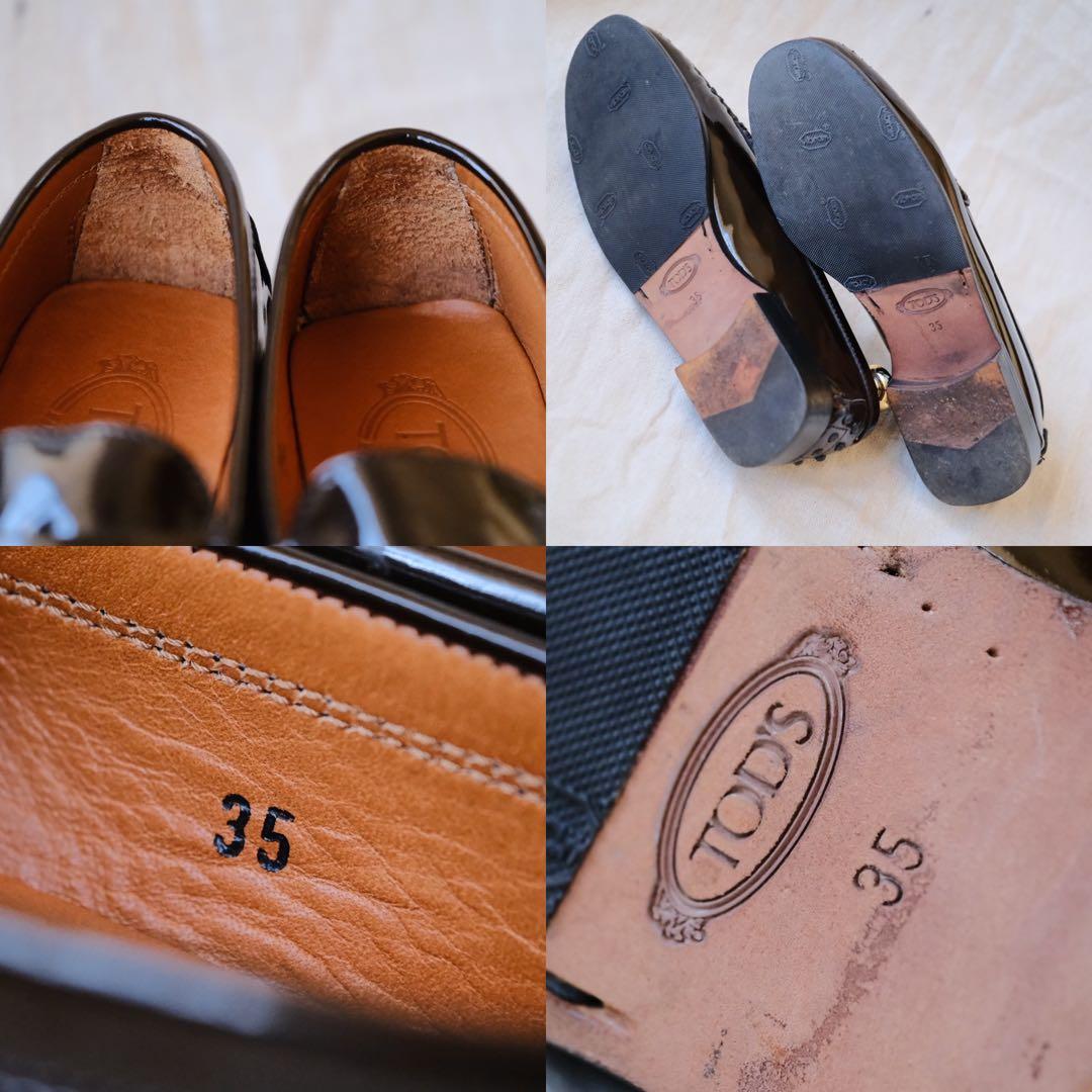 TOD’Sトッズ　パテントドライビングローファー　茶35