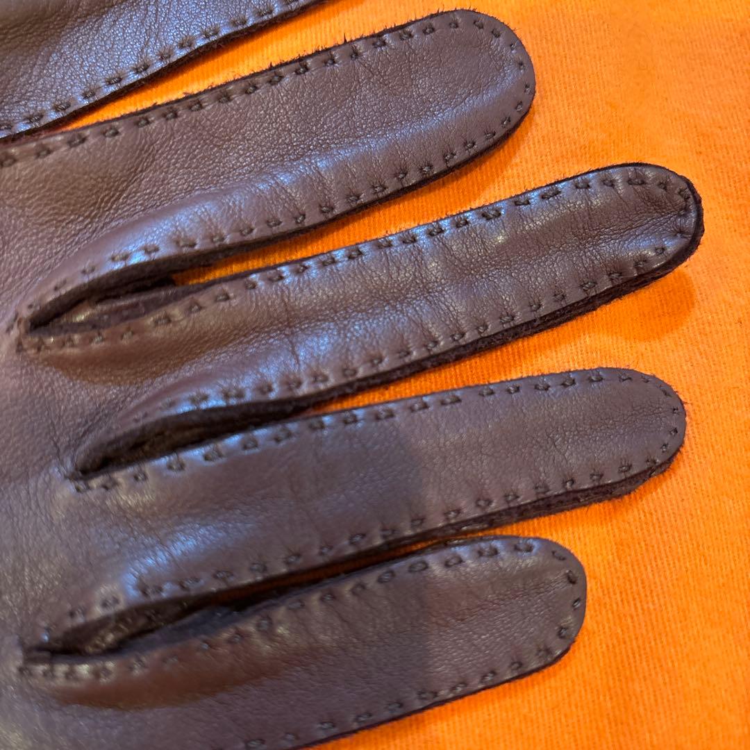 未使用美品エルメス　61/2ブラウン　ラムスキンロング手袋