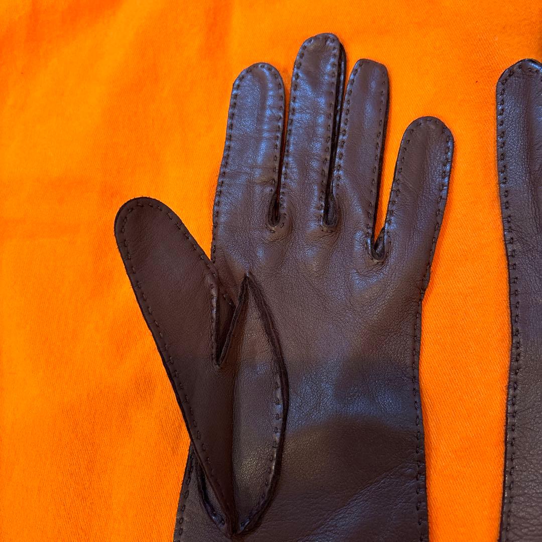 未使用美品エルメス　61/2ブラウン　ラムスキンロング手袋