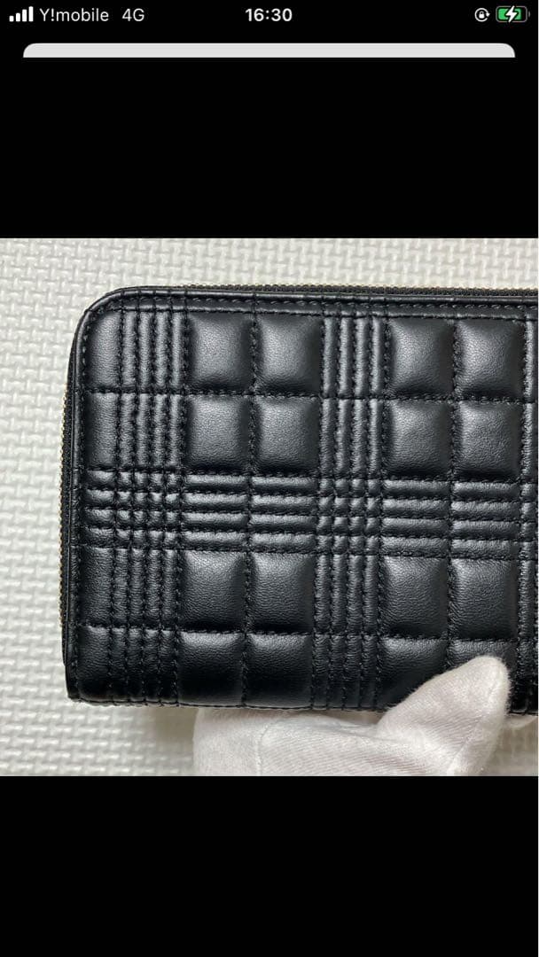 極美品　BURBERRY レザーラウンドジップ長財布　キルティング　黒　TBロゴ
