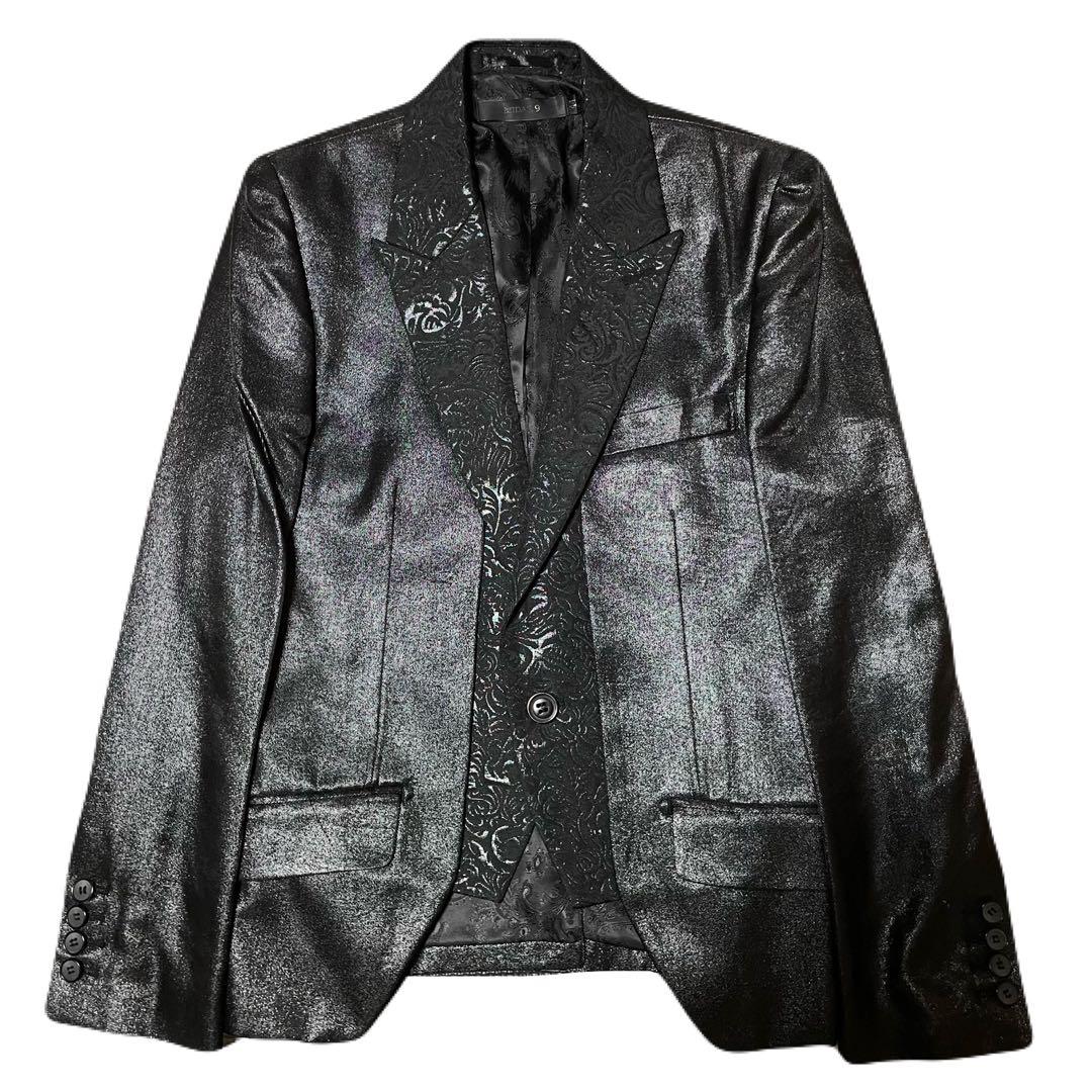MIDAS9 黒 テーラードコーティングジャケット　ラメ