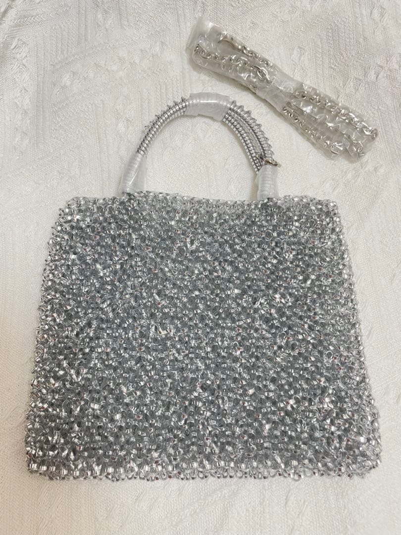 即日発送アンテプリマ風 ビーズ ワイヤーバッグ　ショルダーバッグ　新品　シルバー