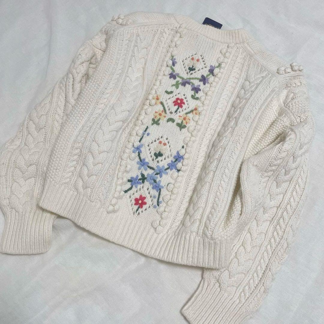 新品タグ付き♡ラルフローレン♡刺繍　リボン　ケーブル ウールブレンドカーディ