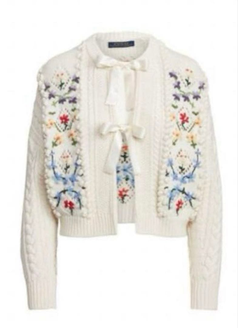 新品タグ付き♡ラルフローレン♡刺繍　リボン　ケーブル ウールブレンドカーディ