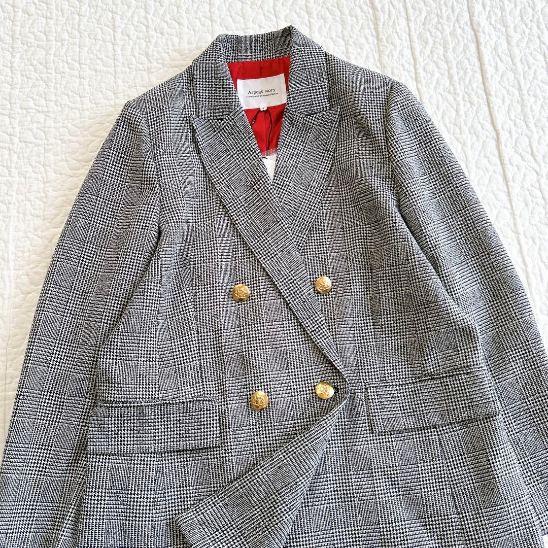 新品タグ付 アルページュストーリー W釦テーラードジャケット 金ボタン チェック