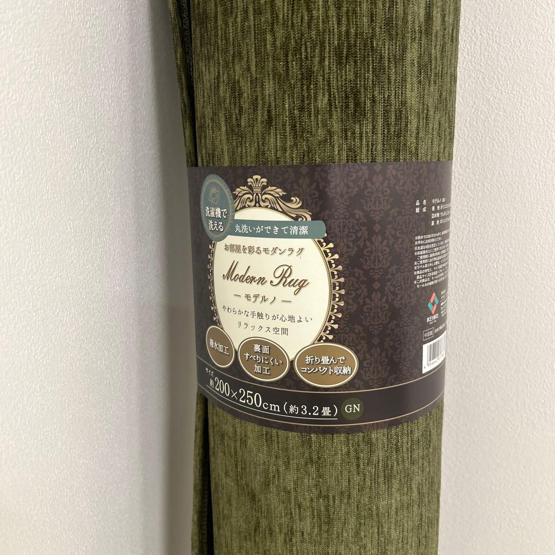 おすし新品☆丸洗い出来るラグ 200×250cm グリーン色 敷ラグ