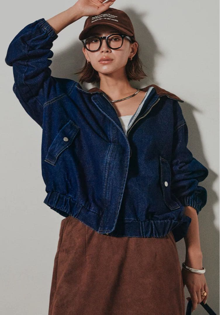 ［SET］コーデュロイ襟デニムブルゾン+フェイクスウェードタイトスカート