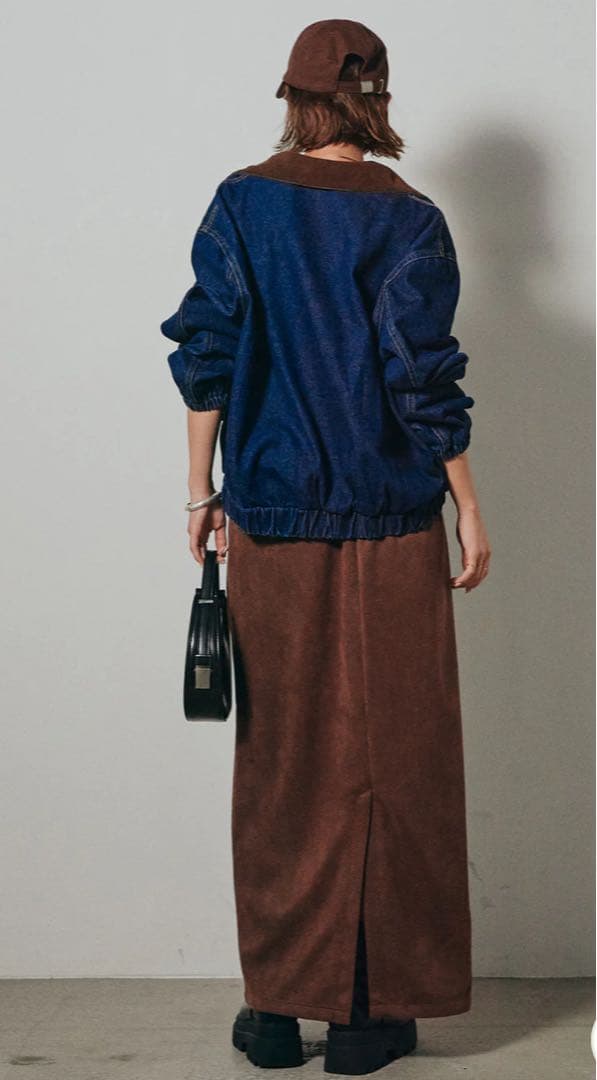 ［SET］コーデュロイ襟デニムブルゾン+フェイクスウェードタイトスカート