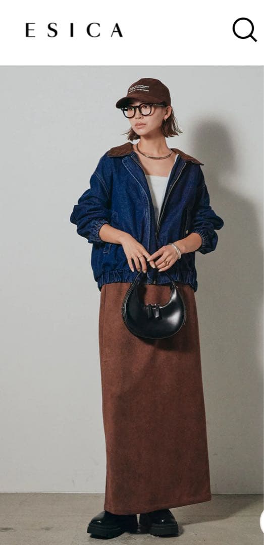 ［SET］コーデュロイ襟デニムブルゾン+フェイクスウェードタイトスカート