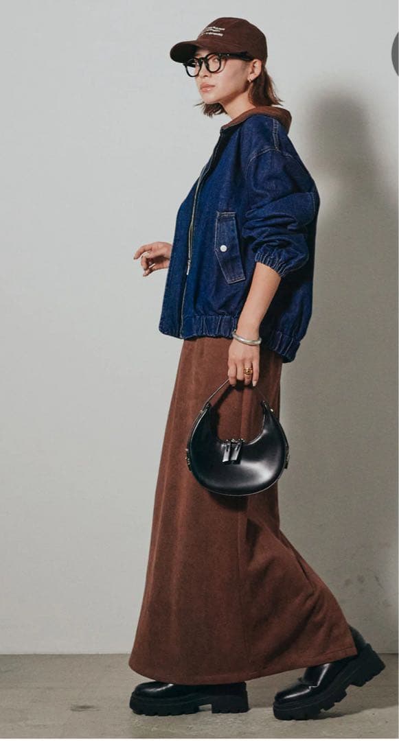 ［SET］コーデュロイ襟デニムブルゾン+フェイクスウェードタイトスカート