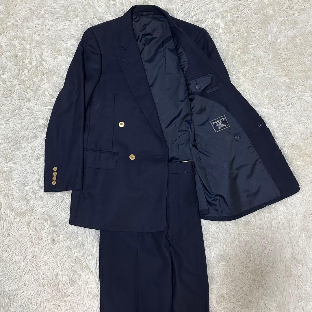 希少 バーバリーズ 金ボタン 紺ブレ ウール ダブルブレスト セットアップ 毛