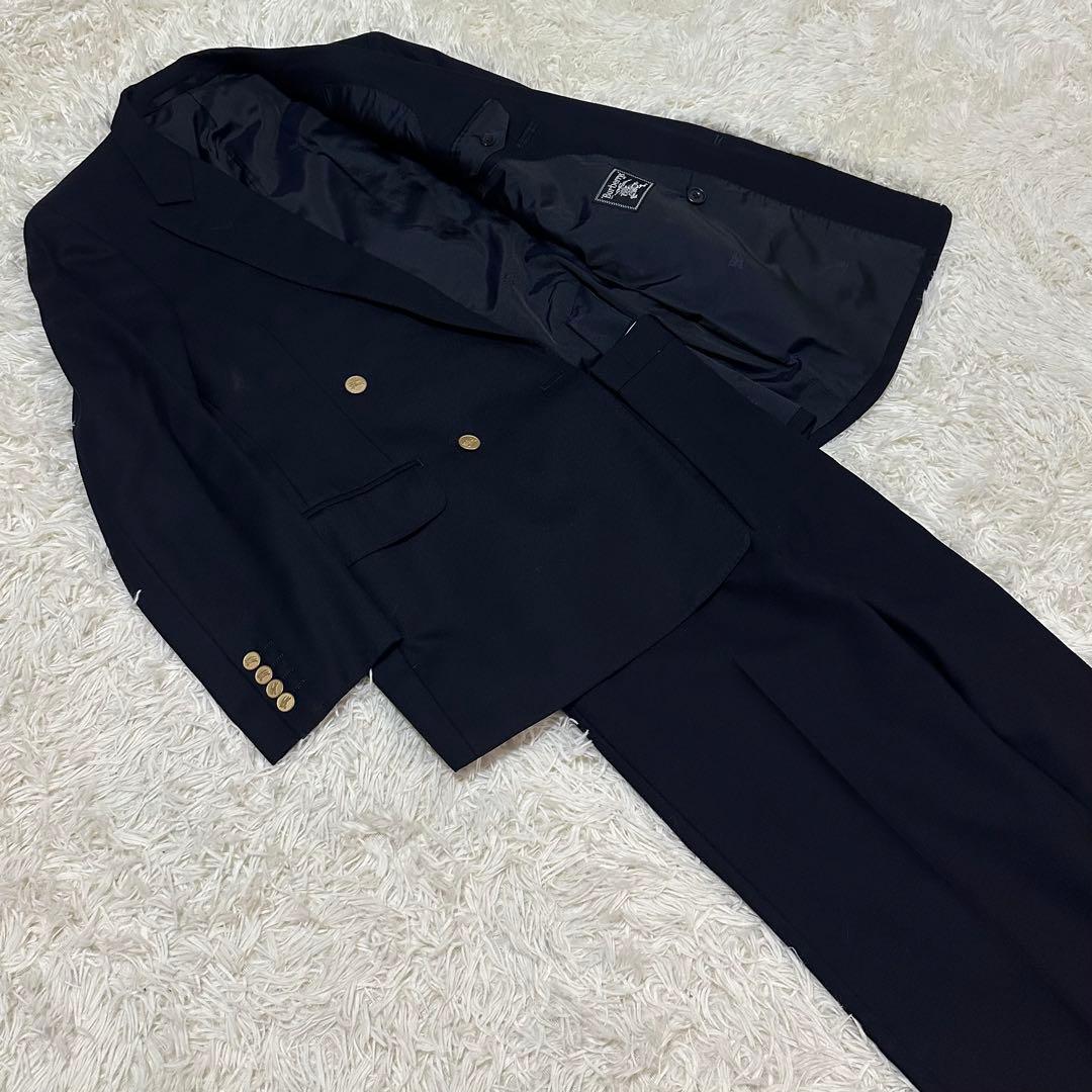 希少 バーバリーズ 金ボタン 紺ブレ ウール ダブルブレスト セットアップ 毛