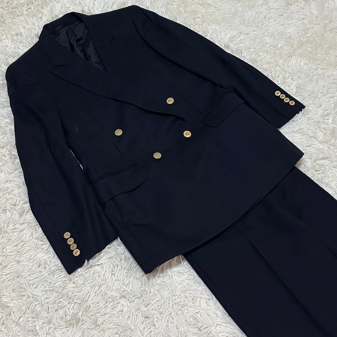 希少 バーバリーズ 金ボタン 紺ブレ ウール ダブルブレスト セットアップ 毛
