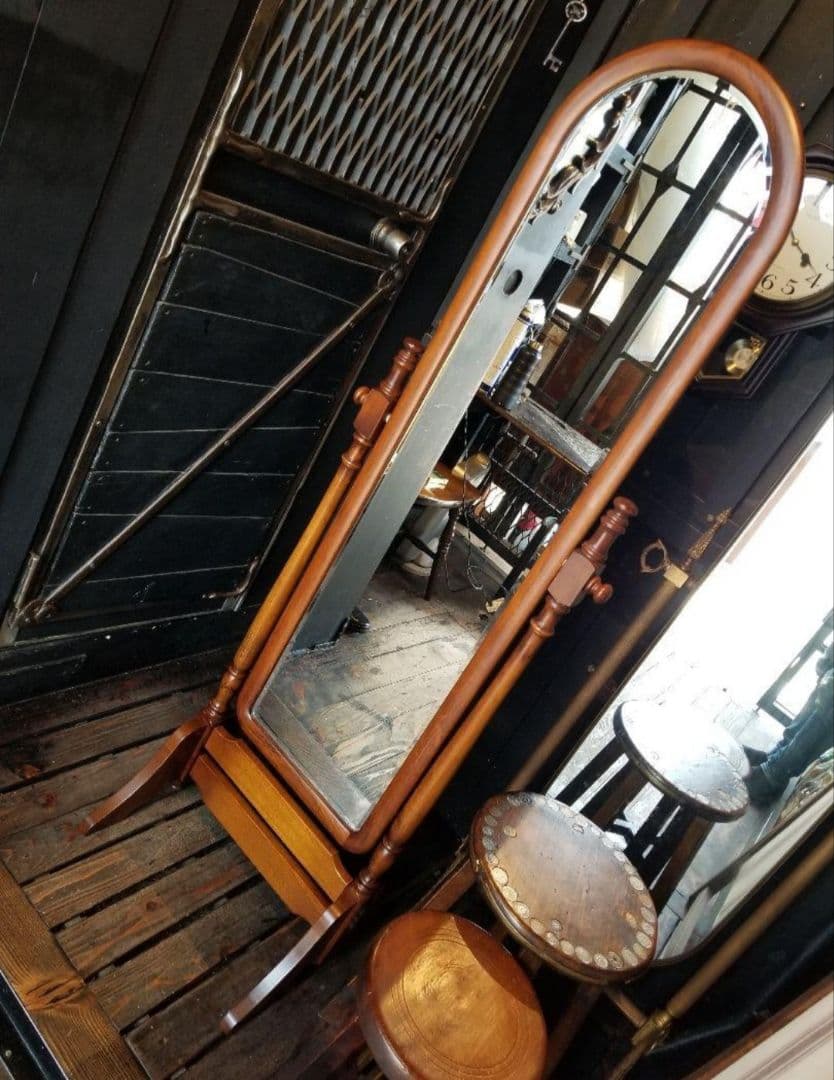 miki　様売約済　カリモク　ラウンド　スタンド　ミラー　姿見