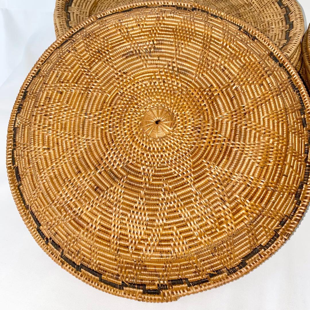 バリ島 アタ製 ラウンドトレイ 円形トレー お盆 2種14枚 セット売り 未使用