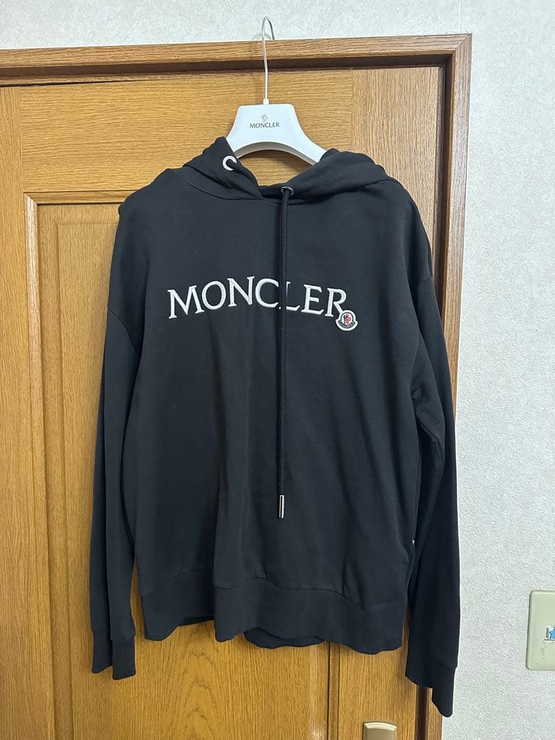 正規品 MONCLER モンクレール ロゴ刺繍 フーディ パーカー 黒 S