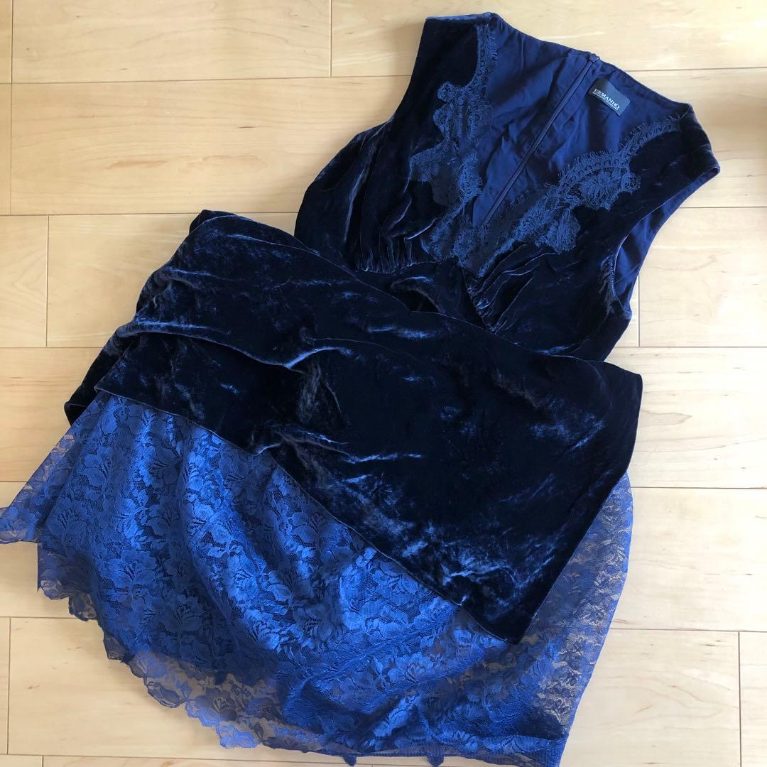 【エルマンノシェルヴィーノ】 ネイビー ロングドレス ベルベット