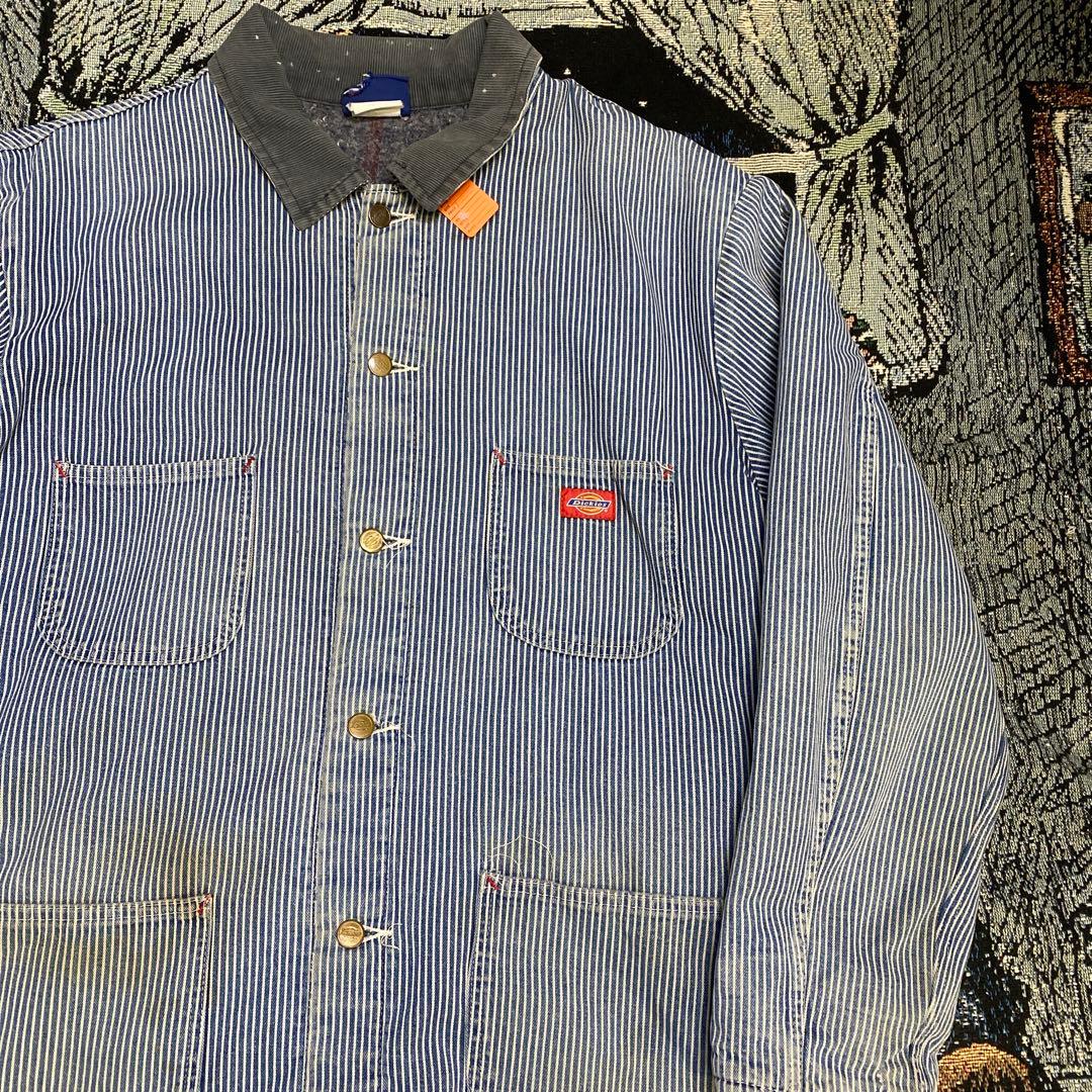 90s Dickies ディッキーズ ヒッコリーカバーオール 襟コーデュロイ
