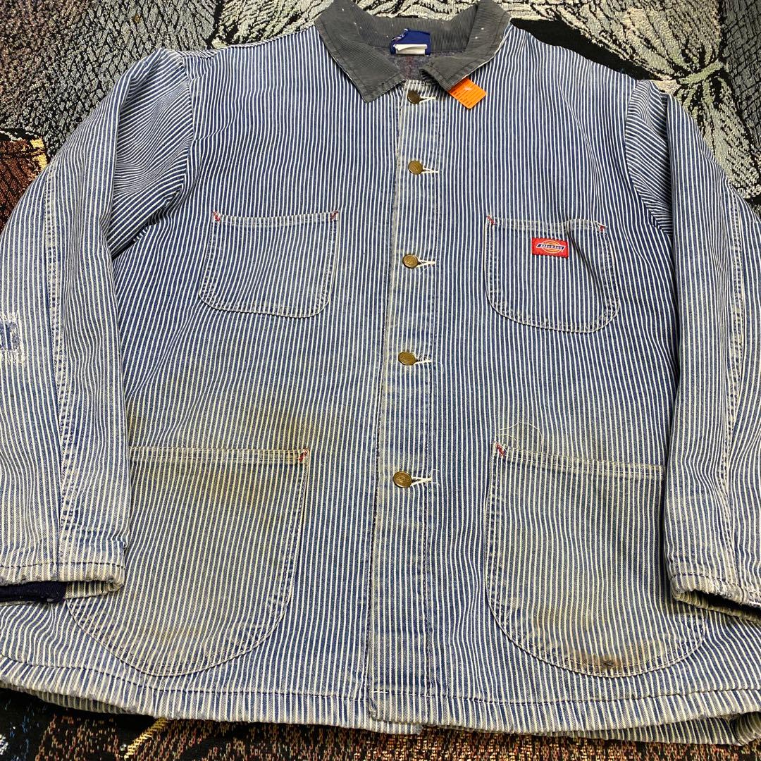 90s Dickies ディッキーズ ヒッコリーカバーオール 襟コーデュロイ