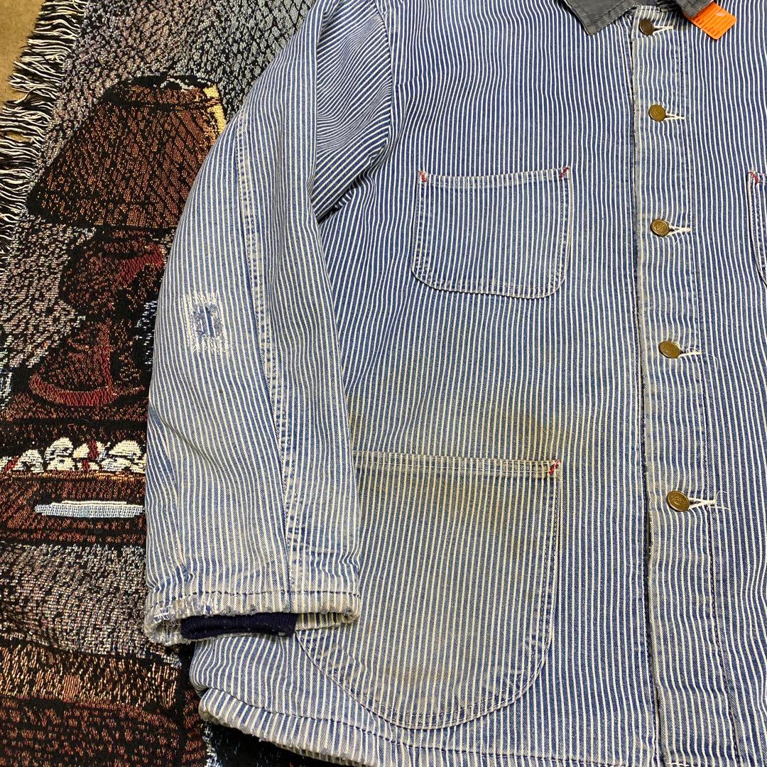 90s Dickies ディッキーズ ヒッコリーカバーオール 襟コーデュロイ