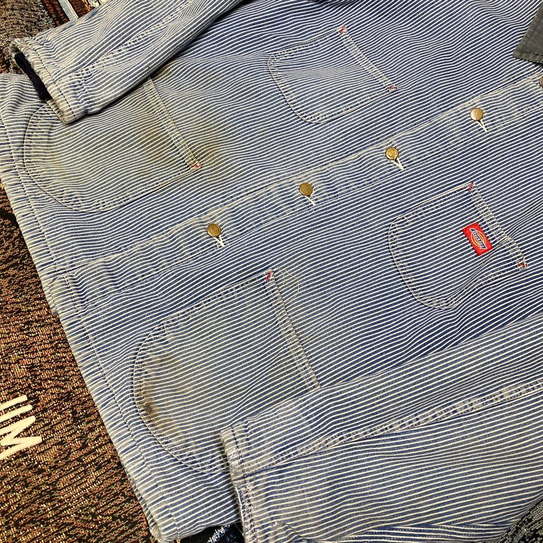 90s Dickies ディッキーズ ヒッコリーカバーオール 襟コーデュロイ