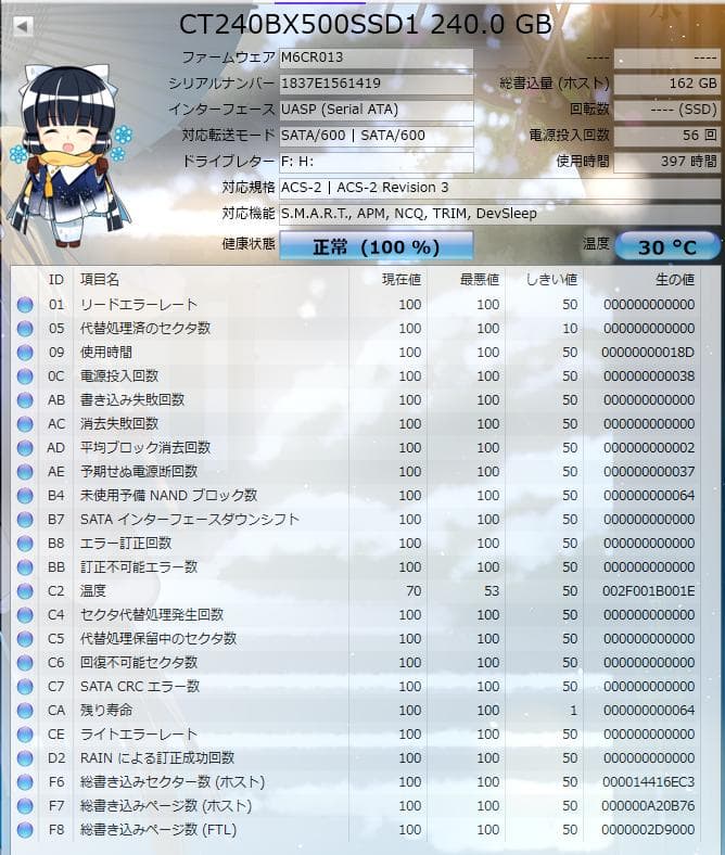 【動作品】Crucial SSD 240GB ×2個セット【中古】