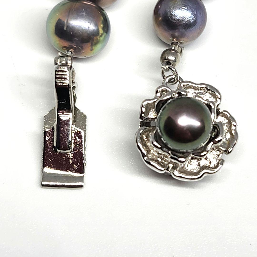 本真珠 パール ネックレス シルバー 刻印 ブラック玉虫 大粒 高級 入学 卒業