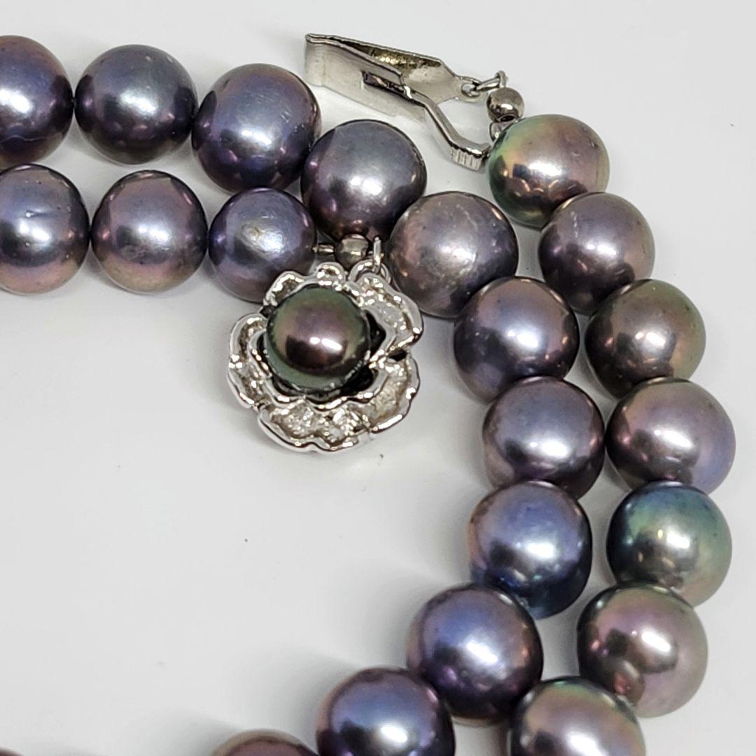 本真珠 パール ネックレス シルバー 刻印 ブラック玉虫 大粒 高級 入学 卒業