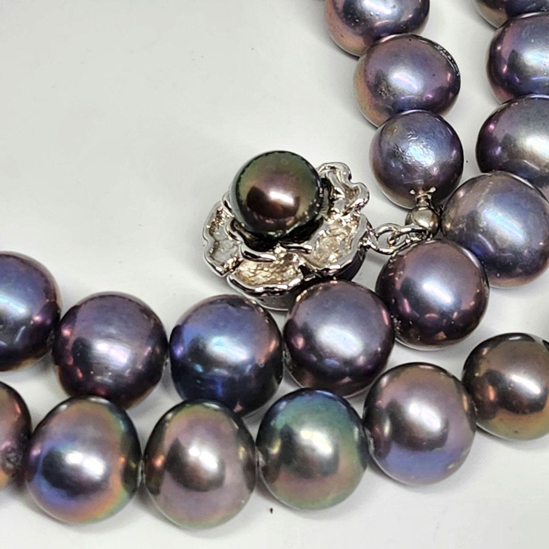 本真珠 パール ネックレス シルバー 刻印 ブラック玉虫 大粒 高級 入学 卒業