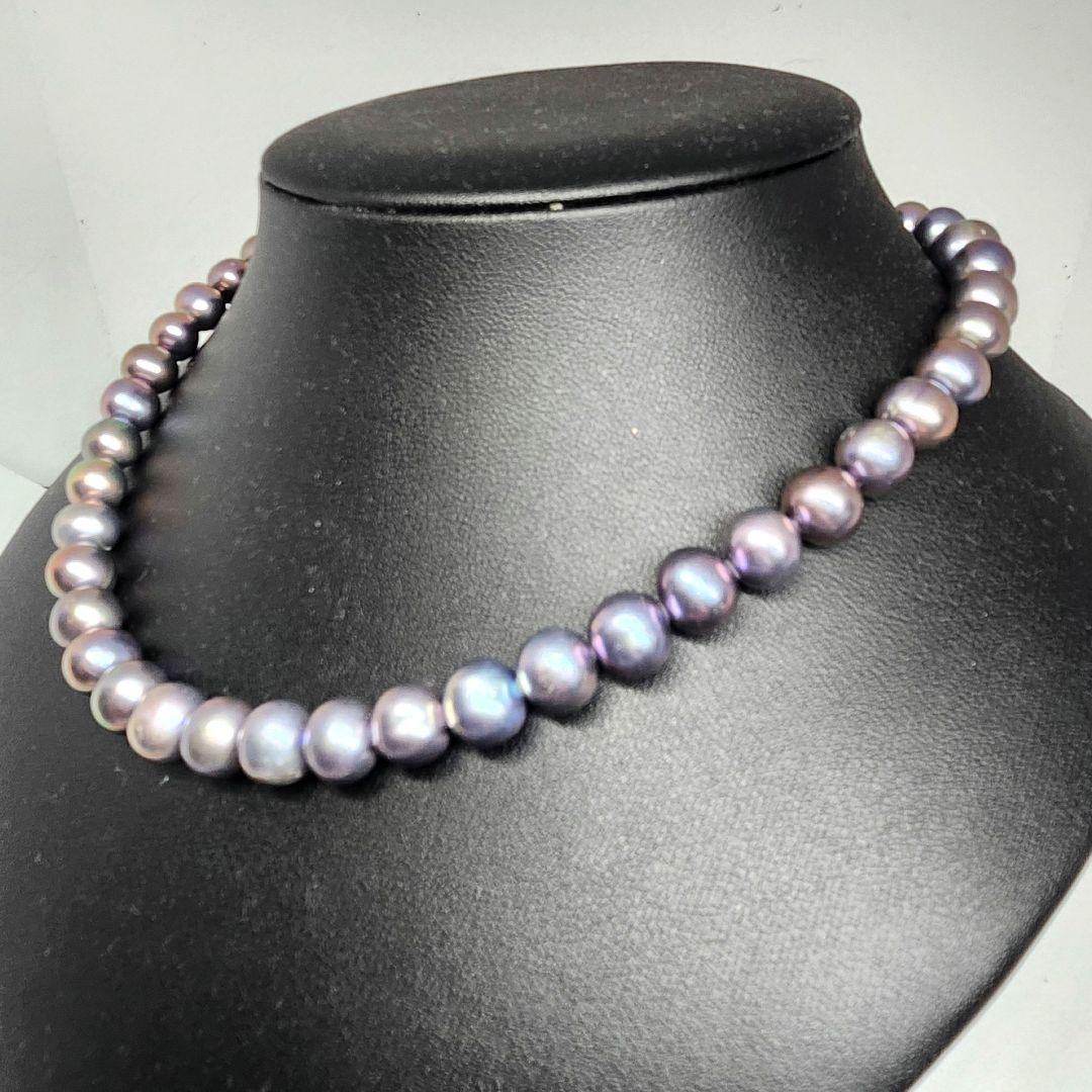本真珠 パール ネックレス シルバー 刻印 ブラック玉虫 大粒 高級 入学 卒業
