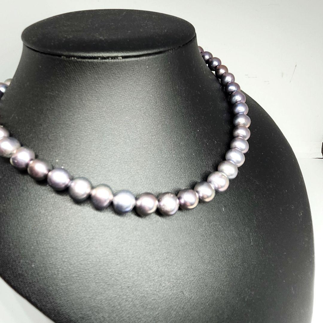 本真珠 パール ネックレス シルバー 刻印 ブラック玉虫 大粒 高級 入学 卒業