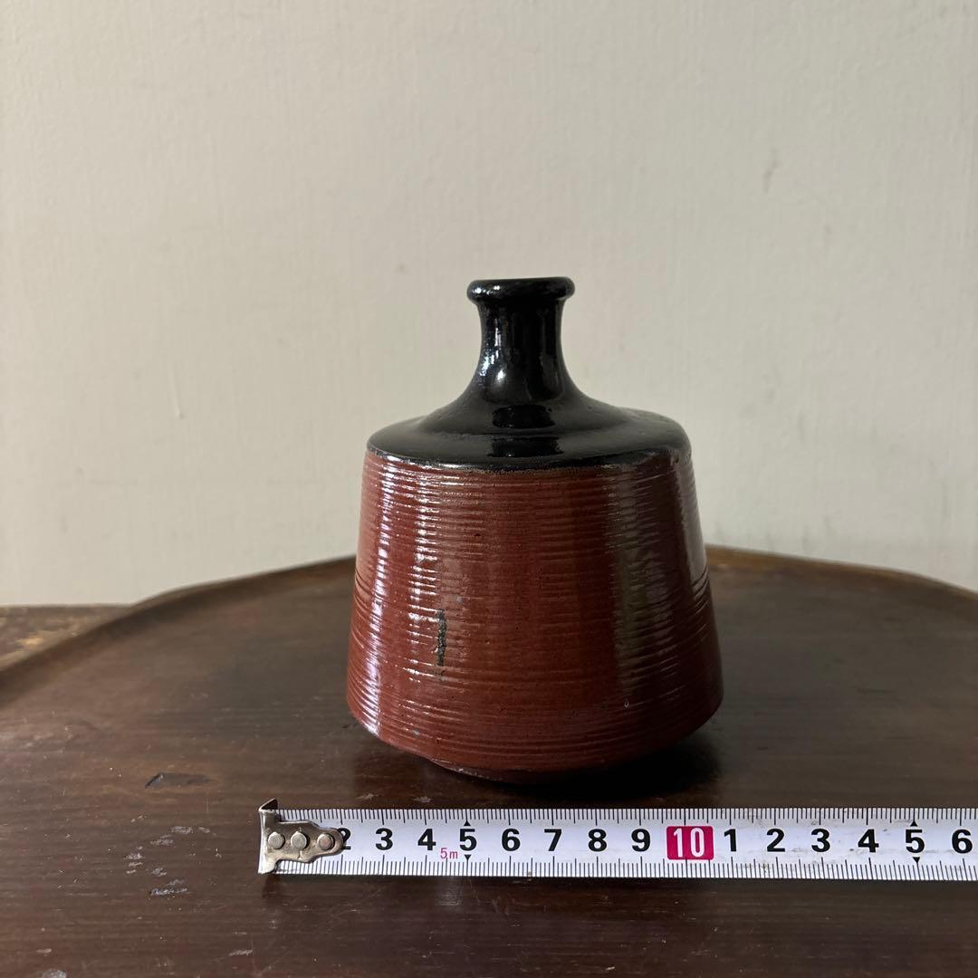 大堀相馬鉄釉徳利花入　古丹波天目釉　酒器　花器　骨董　アンティーク　茶道具　李朝