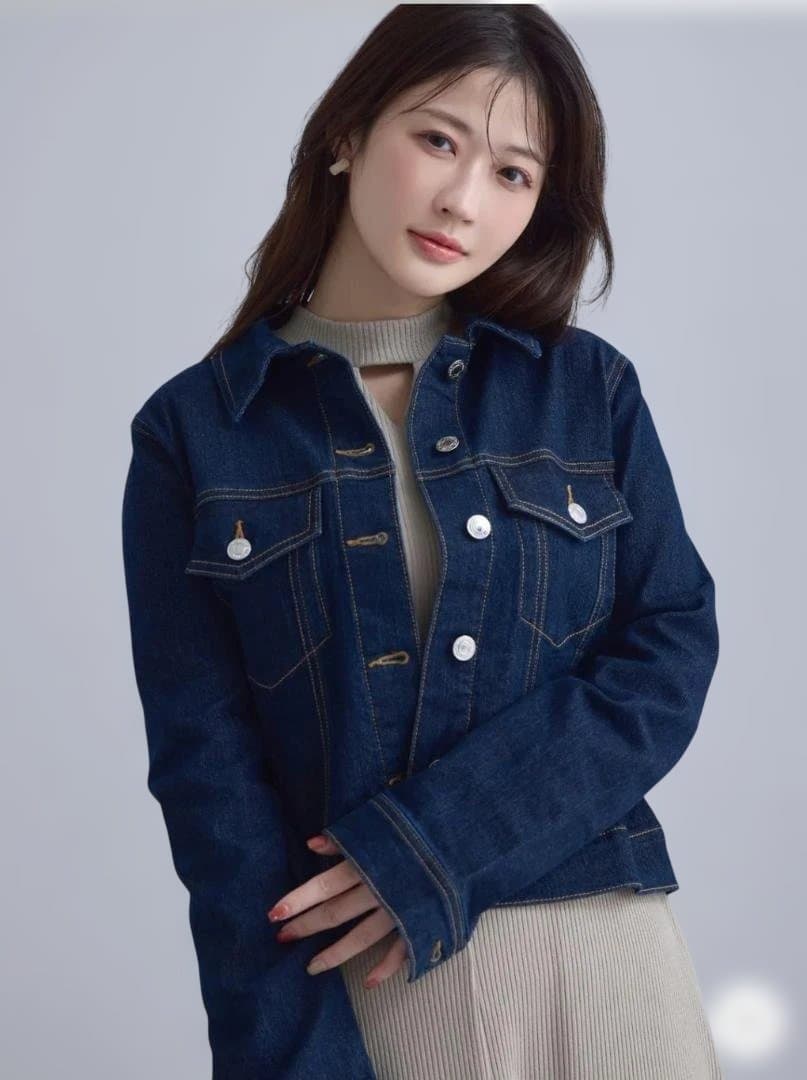 【overE 】ショート丈ストレッチデニムジャケット：インディゴ【96】