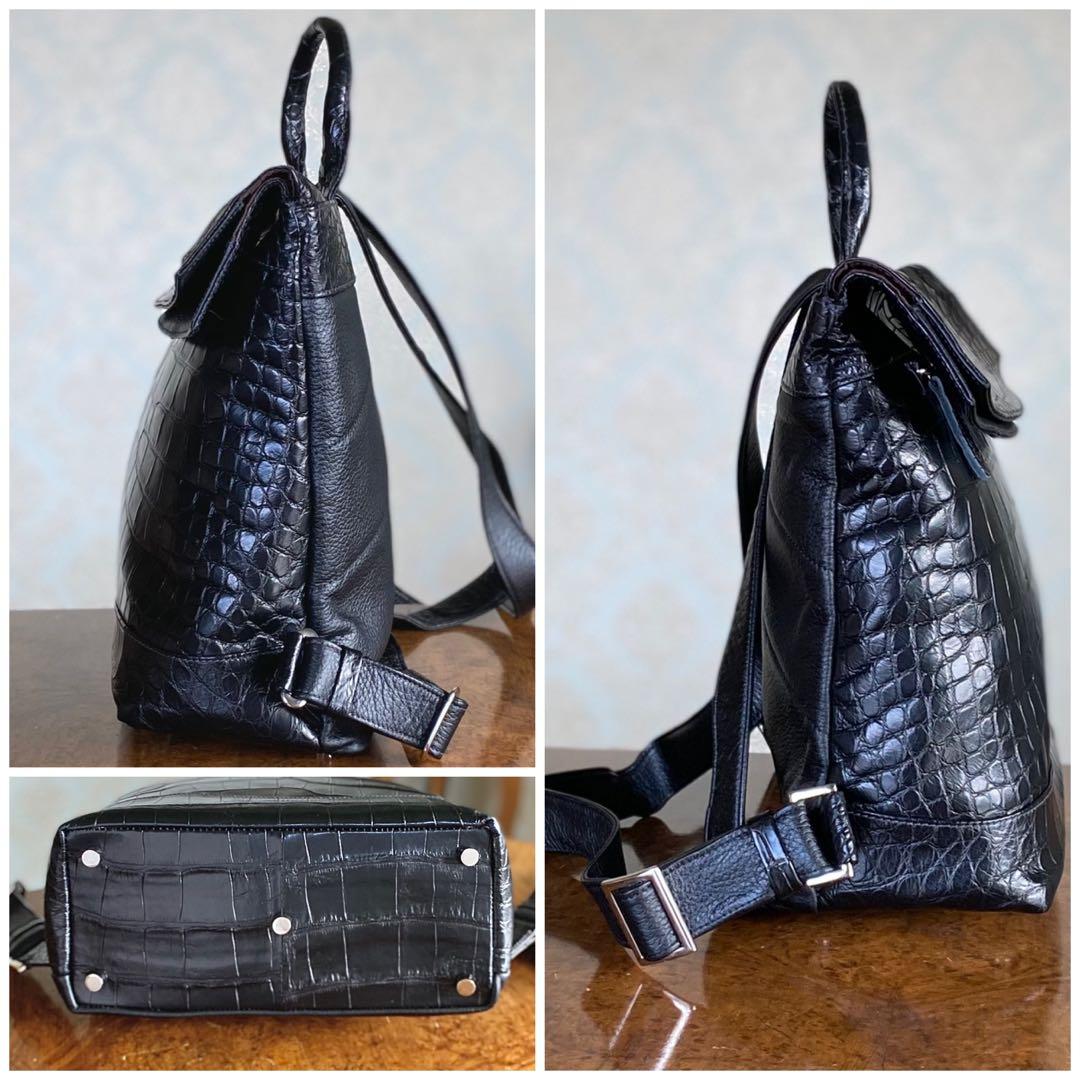 【 未使用品 】 クロコダイル バックパック マットブラック 背面本革