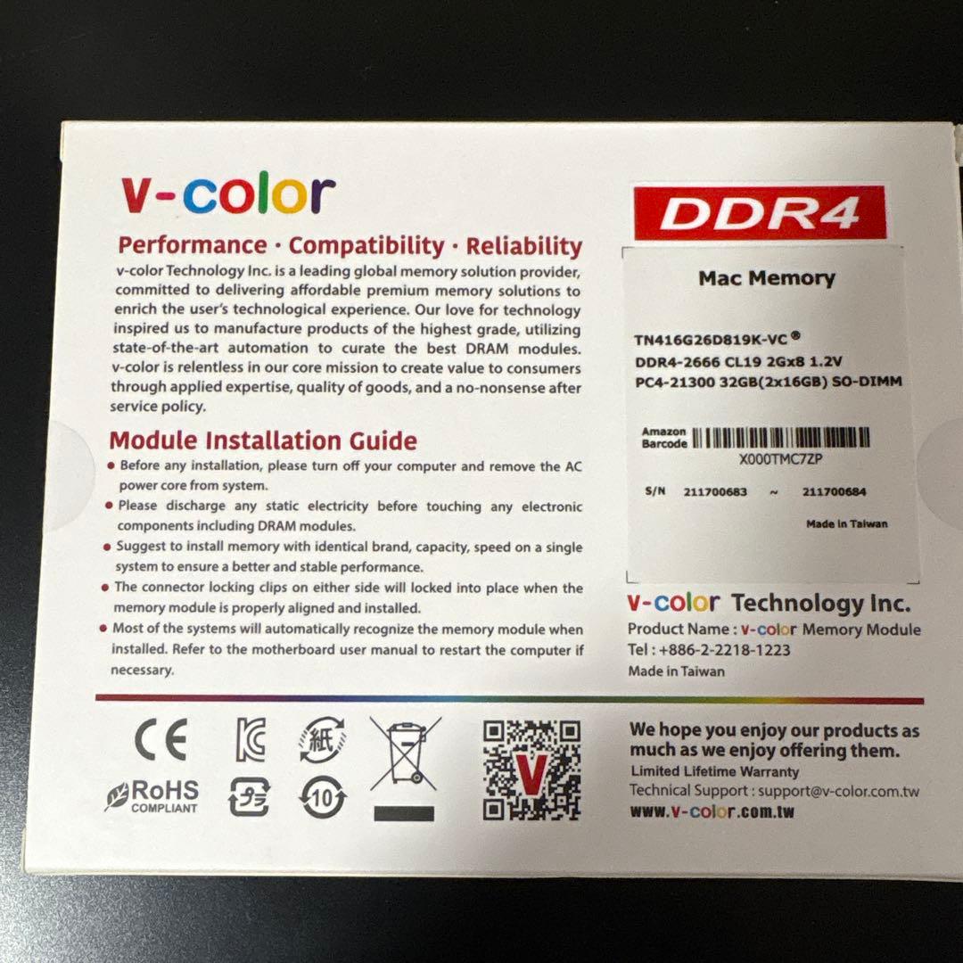 v-color 16GB×2 DDR4 メモリー