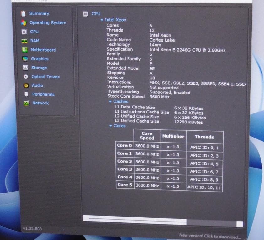 INTEL XEON E-2246G 3.6～4.8GHz
