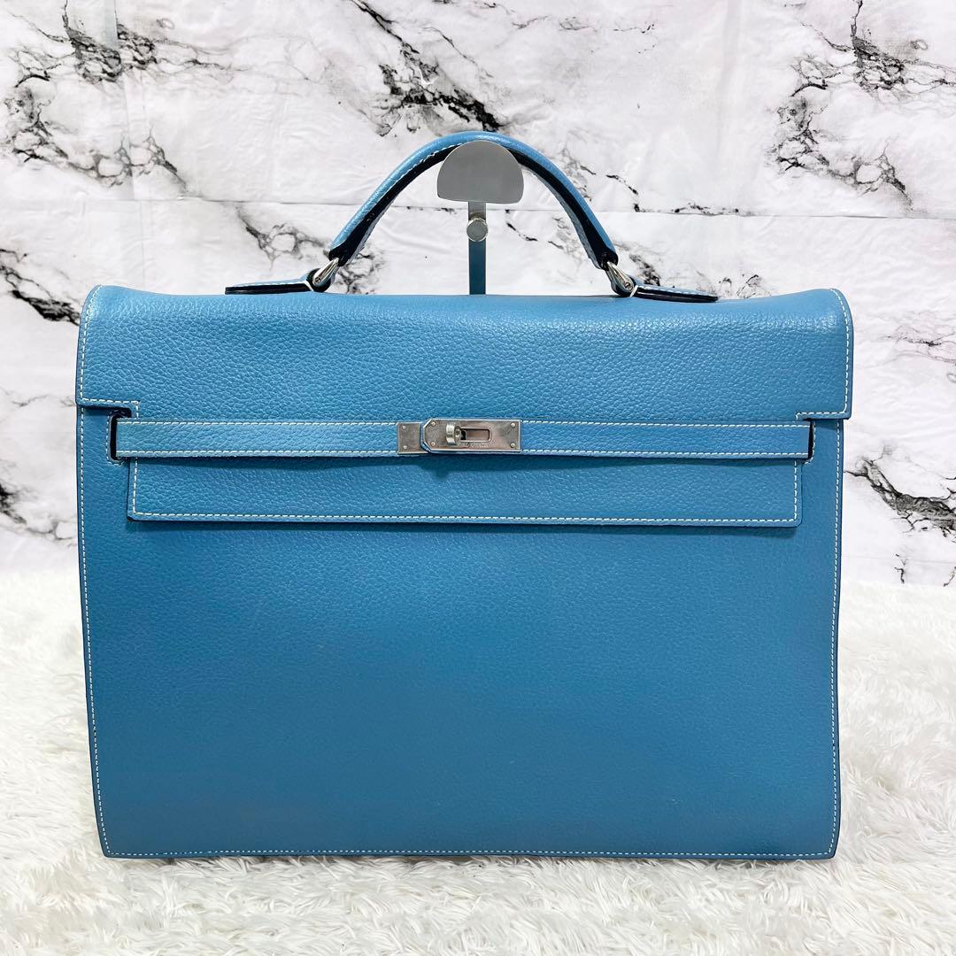  GRACE PARIS 青 レザービジネスバッグ