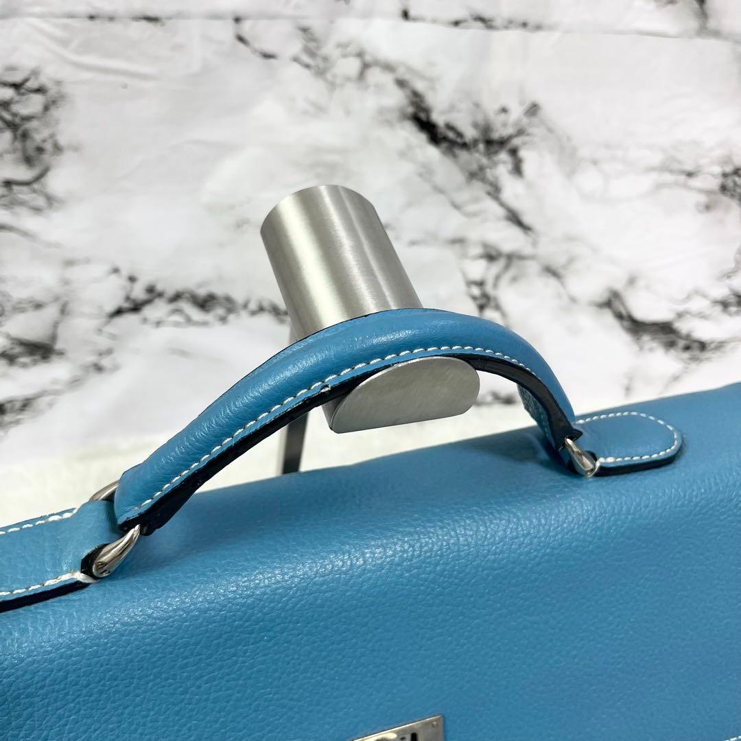  GRACE PARIS 青 レザービジネスバッグ