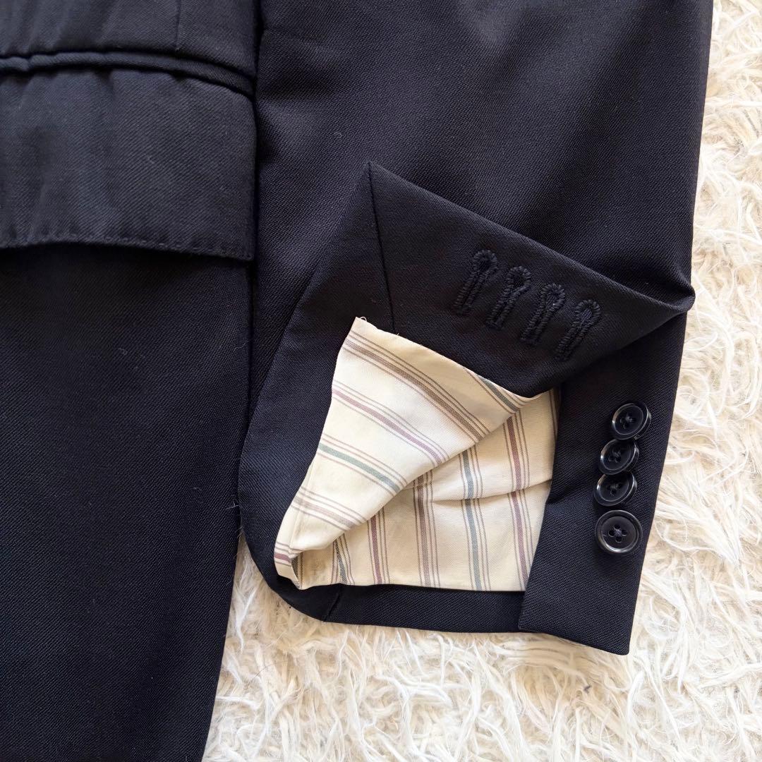 <美品>LARDINI 新ロゴ ネイビー ウール スーツ ブートニエール 48